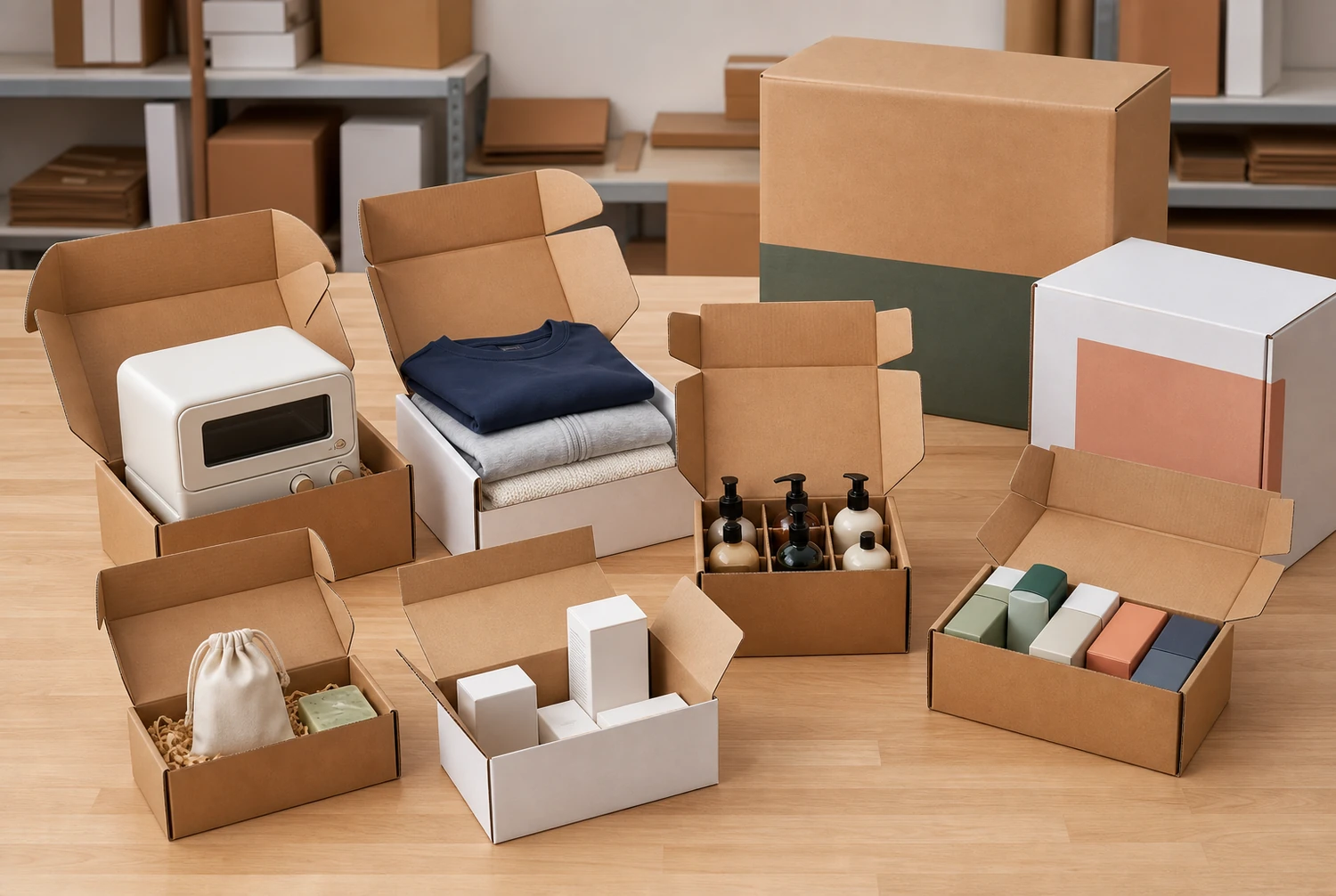 Scatole da spedizione personalizzate in cartone ondulato direttamente dalla fabbrica, utilizzate per cosmetici, abbigliamento, libri, elettronica e fulfillment in abbonamento