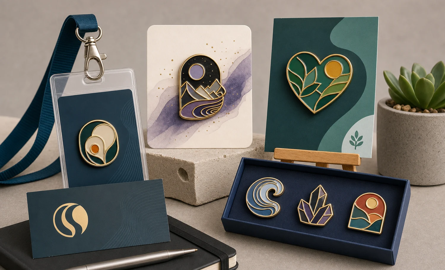 Scenari di acquisto e utilizzo delle spille personalizzate in smalto morbido Spille personalizzate in smalto morbido esposte per eventi aziendali, merchandising di artisti, raccolte fondi e collezioni retail