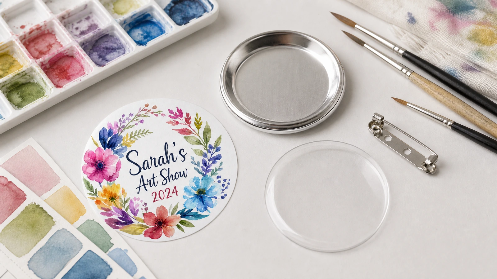 Spille personalizzate disposte per una fiera, un programma scolastico, una raccolta fondi e un’esposizione di merchandise artistico