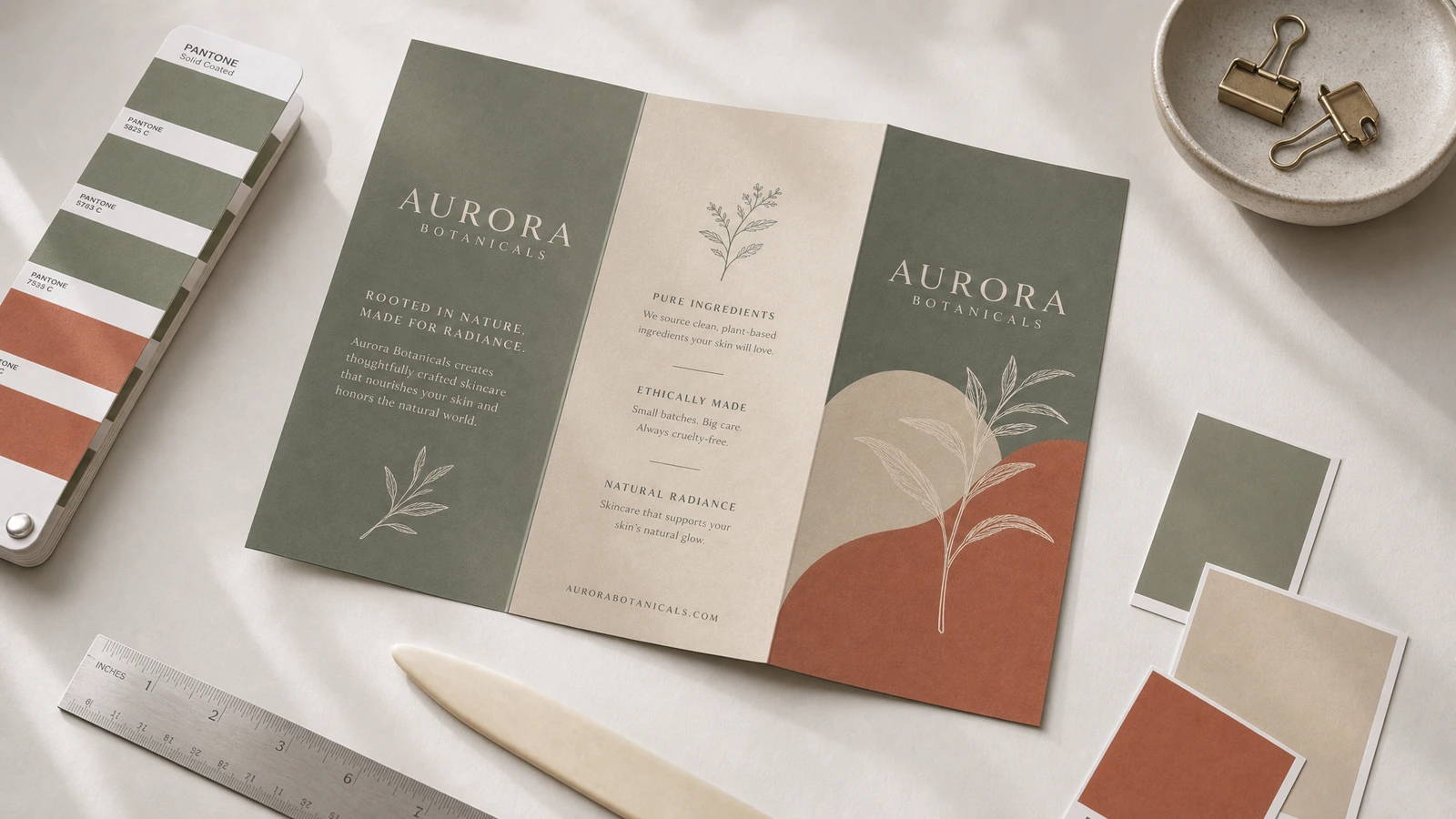 Campioni d’acquisto di brochure personalizzate a tre ante disposti per impieghi fieristici, commerciali, non profit e di vendita