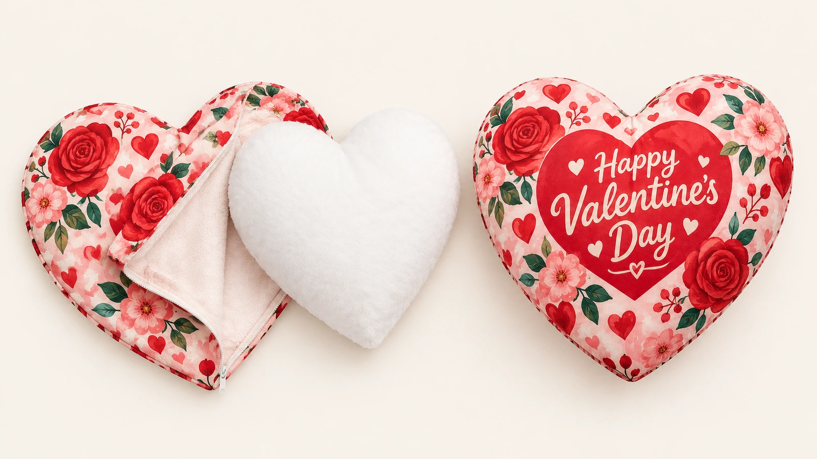 Rivestimento stampato per cuscino a cuore, inserto bianco a forma di cuore e cuscino di San Valentino imbottito